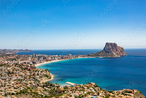 Beaches of Calpe and natural park of Penyal d'Ifac on background, Spain
