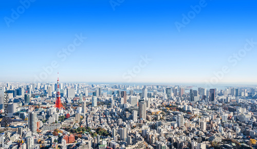 Photography modern city skyline aerial view in Tokyo, Japan