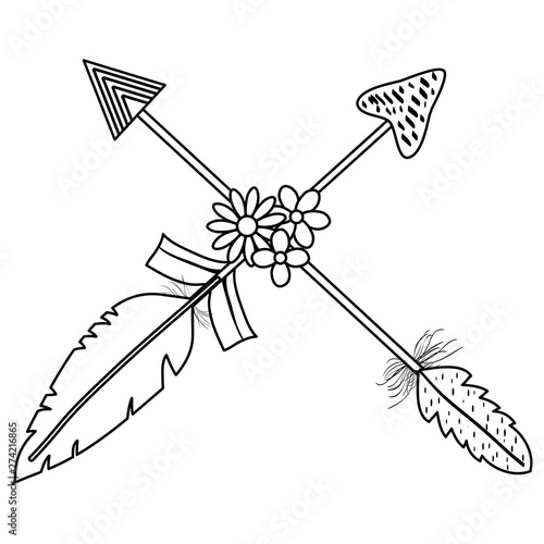 bohemian arrows crossed with feathers and flowers