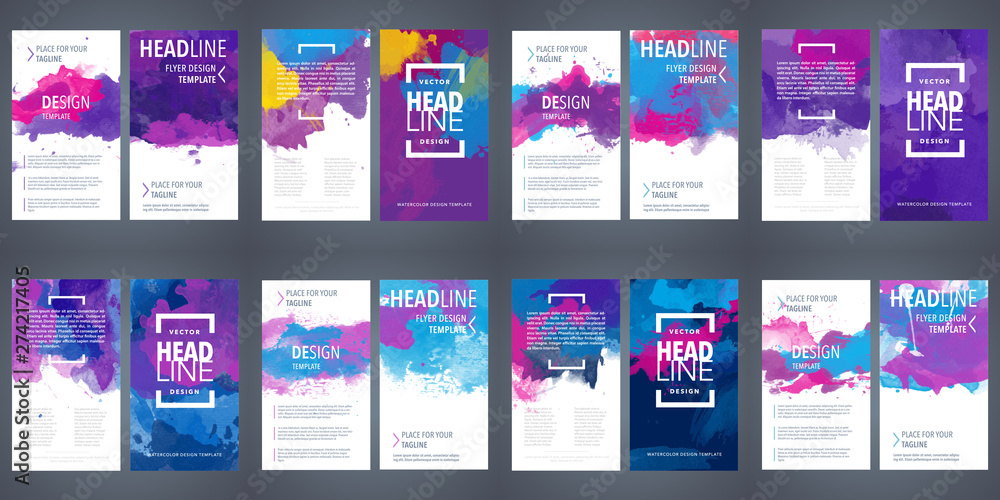 PrintBrochure template layout, flyer cover design with watercolor background.