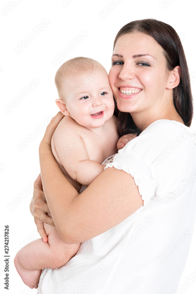 A woman with a baby. Smiling mothers with infant A woman with a baby. Smiling mothers with infant