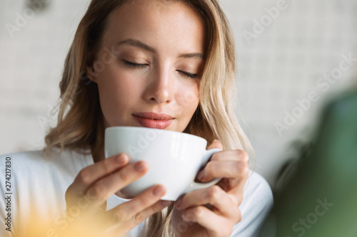 Close up of a beautiful young blonde woman