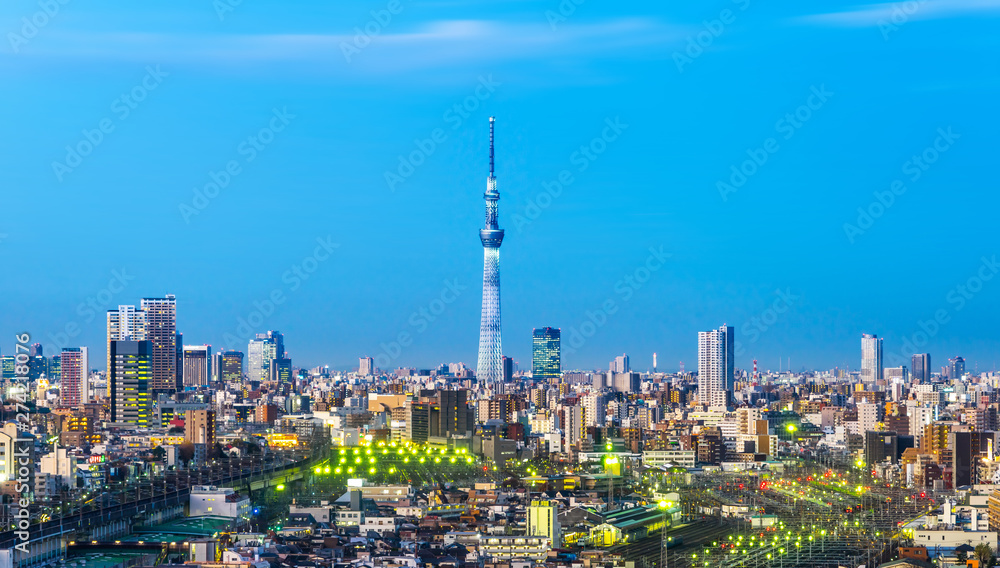 city skyline aerial night view of oji in japan
