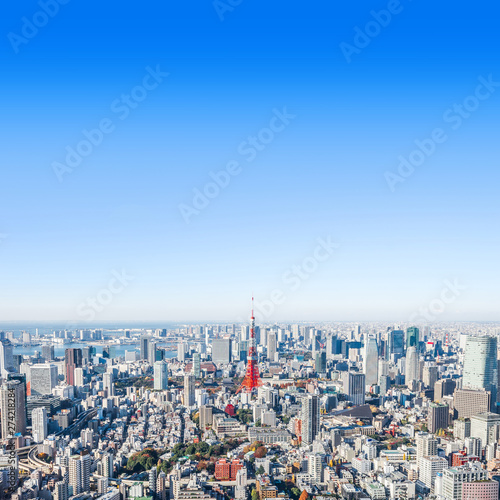 modern city skyline aerial view in Tokyo  Japan