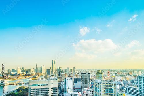 modern city skyline aerial view in Yokohama, Japan