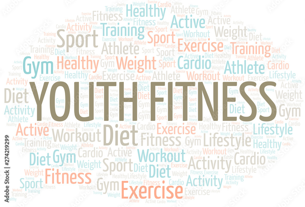 Youth Fitness word cloud. Wordcloud made with text only.