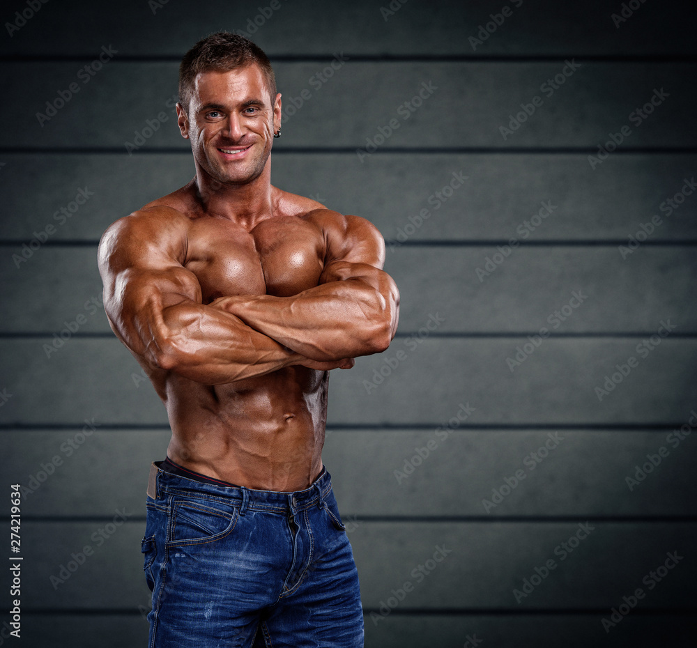 Shirtless Muscular Men in Jeans Stock Photo | Adobe Stock