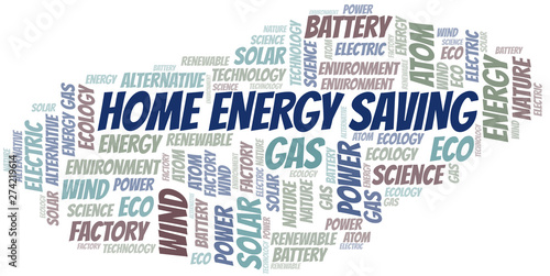 Home Energy Saving word cloud. Wordcloud made with text only.