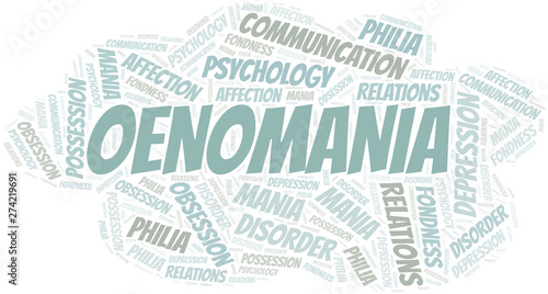 Oenomania word cloud. Type of mania, made with text only.