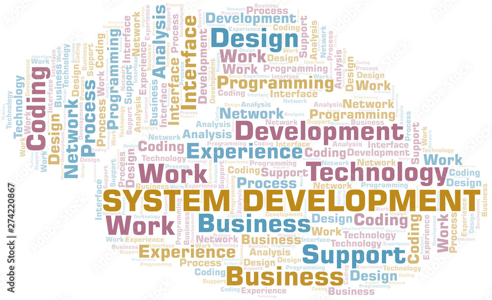 Obraz premium System Development word cloud. Wordcloud made with text only.