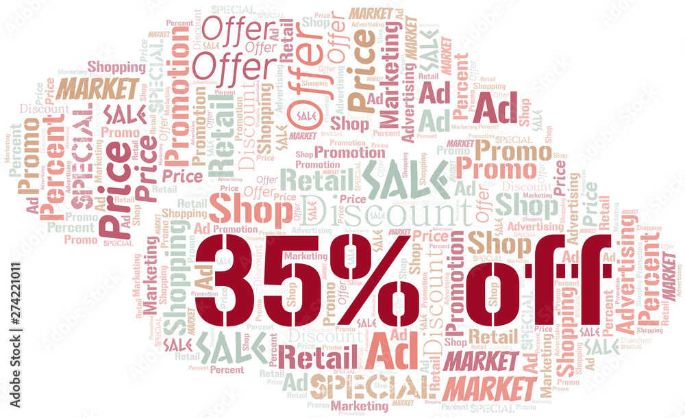 Fototapeta premium 35% Off word cloud. Wordcloud made with text only.