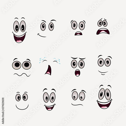 Cartoon faces expressions vector set