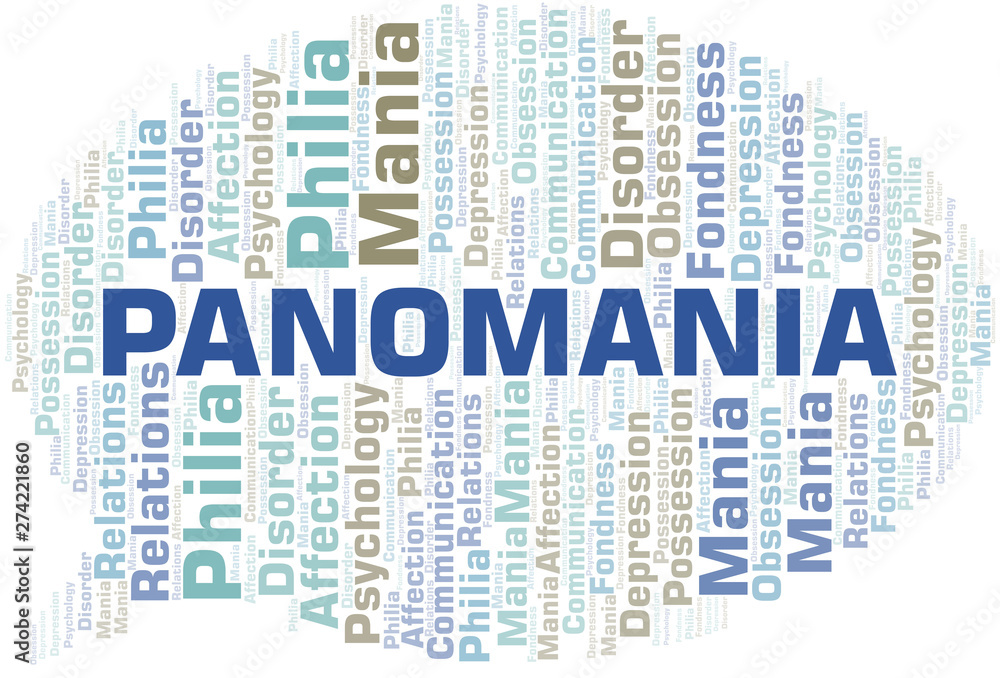 Obraz premium Panomania word cloud. Type of mania, made with text only.