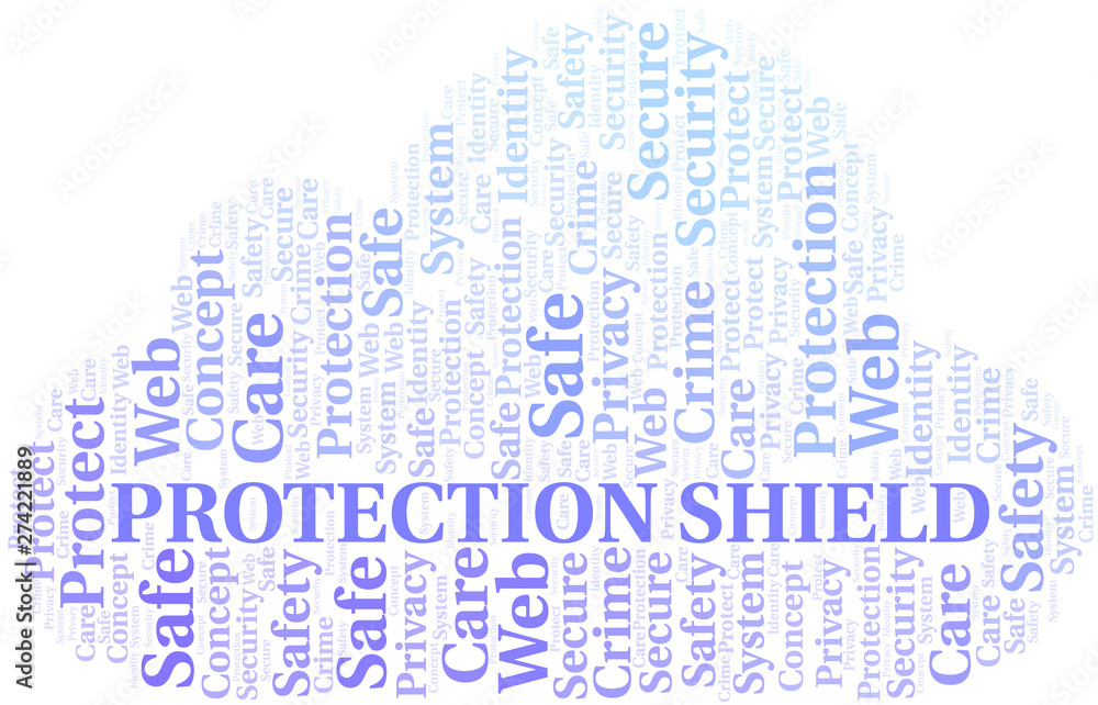 Protection Shield word cloud. Wordcloud made with text only.