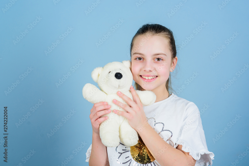Imaginary friend. Little girl play with soft toy teddy bear. Happy childhood. Child care. Sweet childhood. Childhood concept. Lovely small girl smiling happy face with favorite toy. Best friends Imaginary friend. Little girl play with soft toy teddy bear. Happy childhood. Child care. Sweet childhood. Childhood concept. Lovely small girl smiling happy face with favorite toy. Best friends