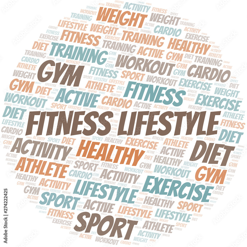 Fitness Lifestyle word cloud. Wordcloud made with text only. Fitness Lifestyle word cloud. Wordcloud made with text only.