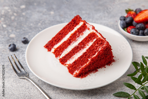 slice of Red Velvet cake on white plate