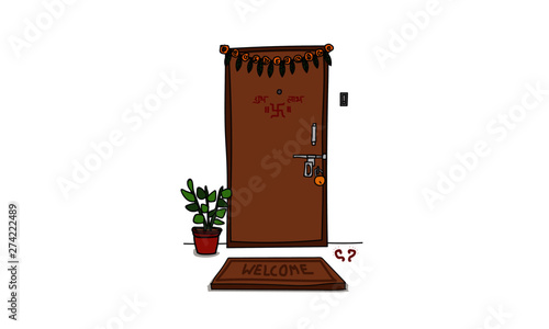 Indian Home Door Vector Hand Drawn Sketch Style photo