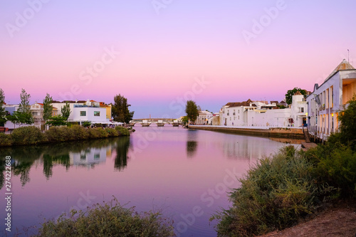 View on the old city of Tavira and the river Gilao and the Roman bridge.