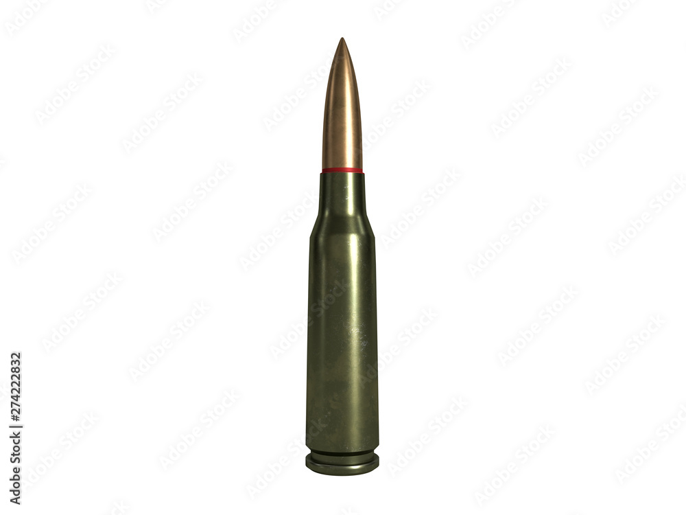 pistol cartridge 5.45x39 mm, Russian and Soviet army, isolated. 3d rendering pistol cartridge 5.45x39 mm, Russian and Soviet army, isolated. 3d rendering