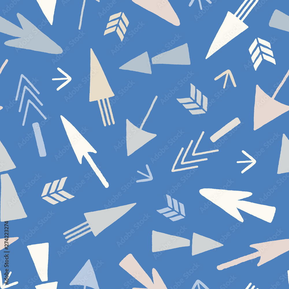 Seamless repeat of hand drawn arrows on a blue background. A vector design. Seamless repeat of hand drawn arrows on a blue background. A vector design.