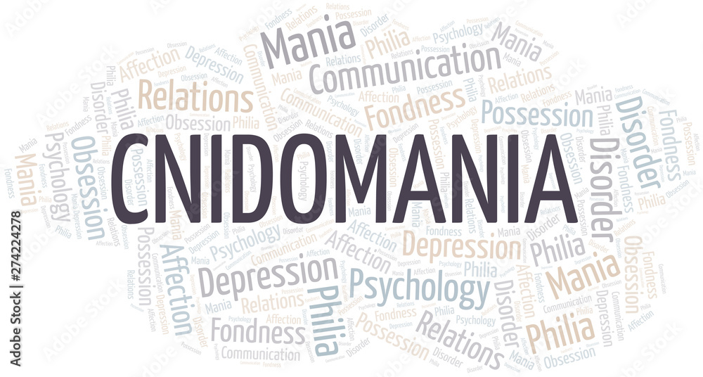 Fototapeta premium Cnidomania word cloud. Type of mania, made with text only.