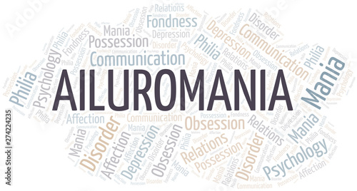 Ailuromania word cloud. Type of mania, made with text only.