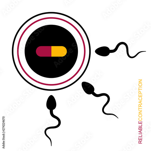 The movement of sperm to the egg. Simple element. Icon reliable contraception for mobile applications on web sites and public use. Vector illustration. Birth control pills.