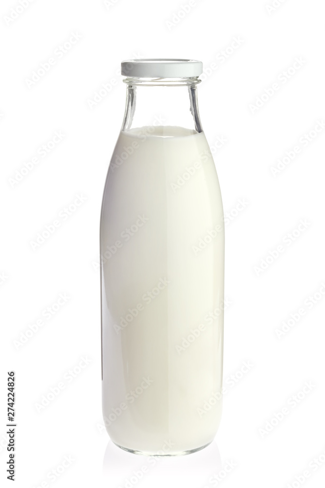 Bottle of fresh organic milk. Isolated on white background. Stock photo. Bottle of fresh organic milk. Isolated on white background. Stock photo.