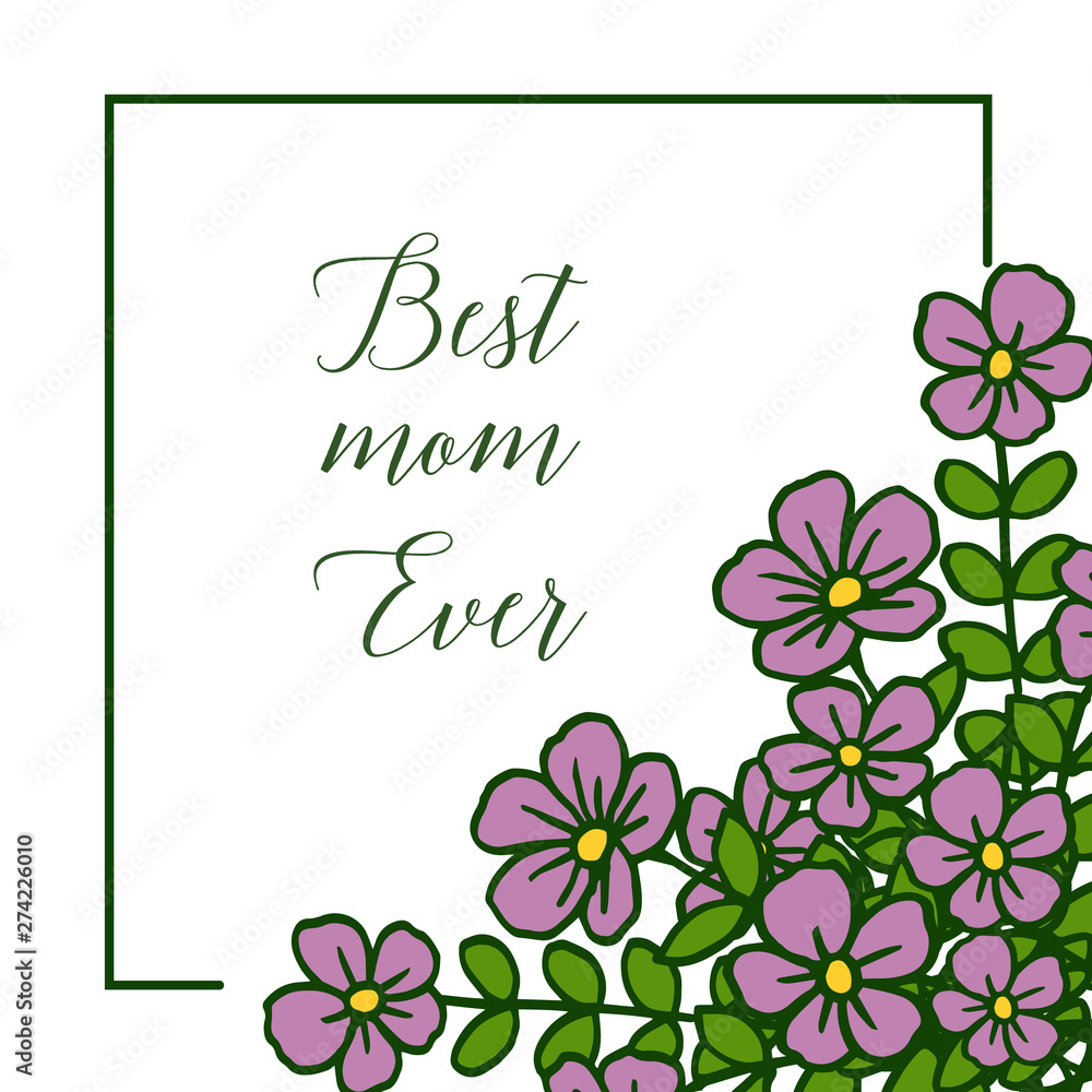 Vector illustration various texture purple flower frame for style card of best mom