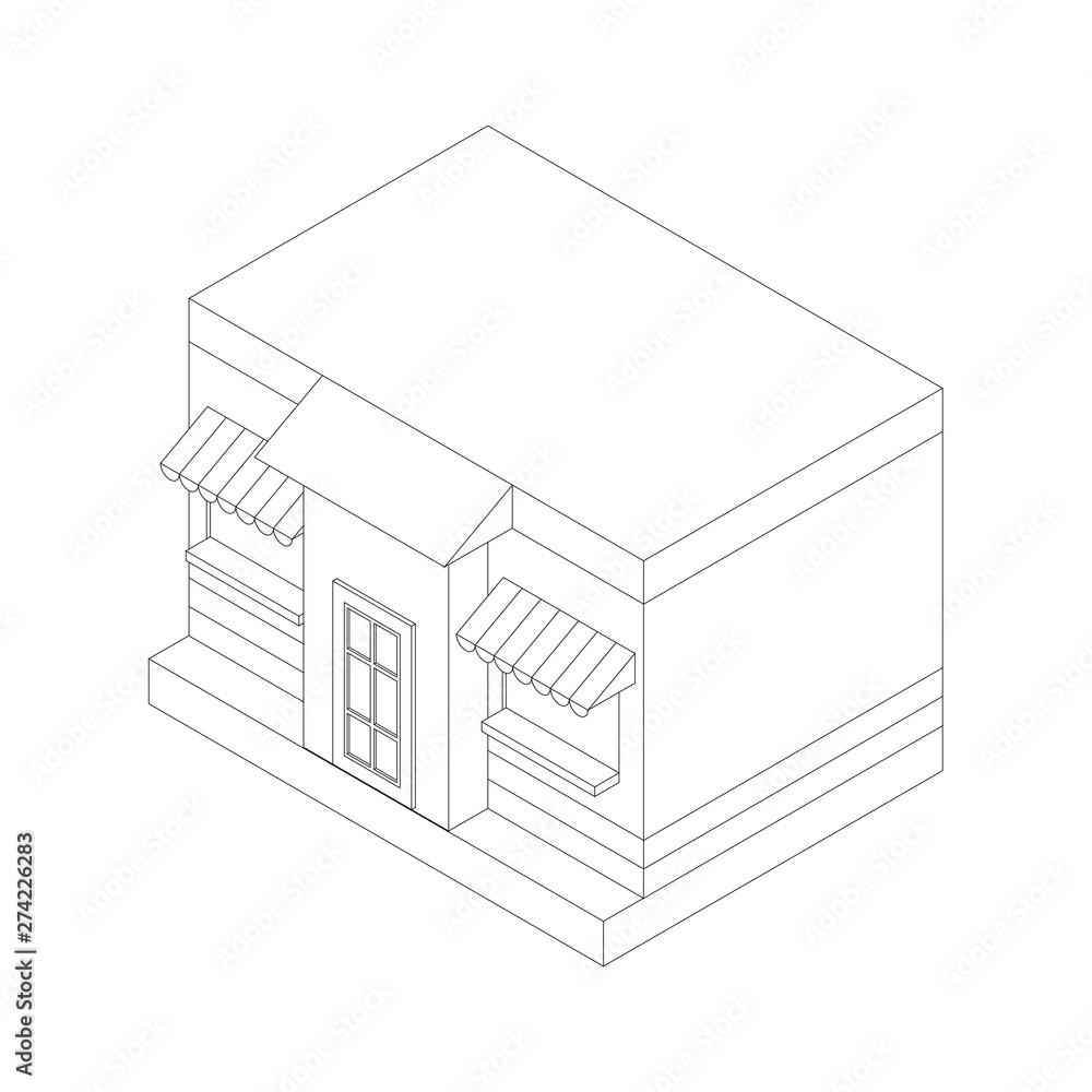 Outline of a building in isometry on white background Outline of a building in isometry on white background