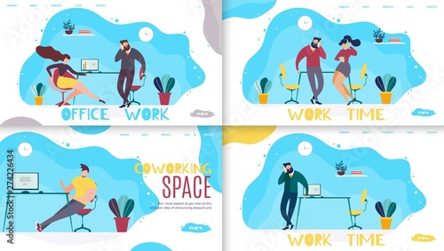 Office Work Time, Coworking Space Landing Page Set