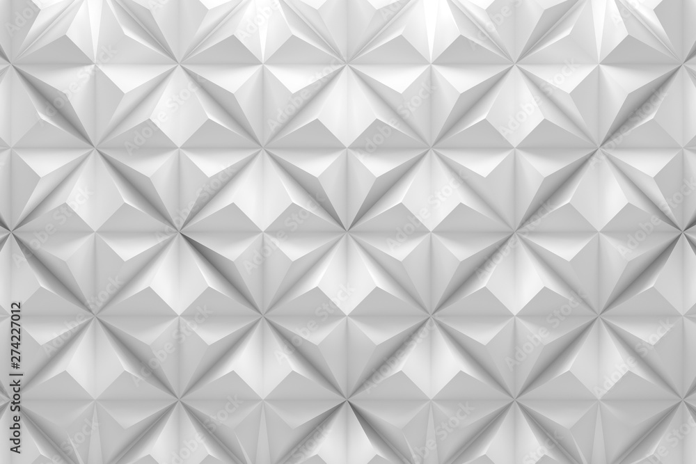 Fototapeta premium Geometric white pattern with rhombus pyramid triangle shapes. 3d illustration.