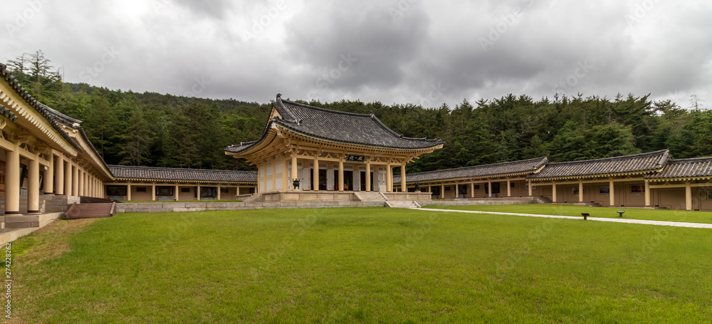 Central square, buildings and main Pavilion inside Tongiljeon Complex. Heritage of former Capital Gyeongju, South Korea. Asia. Central square, buildings and main Pavilion inside Tongiljeon Complex. Heritage of former Capital Gyeongju, South Korea. Asia.