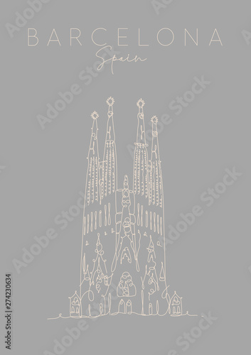 Poster Barcelona Sagrada Familia grey