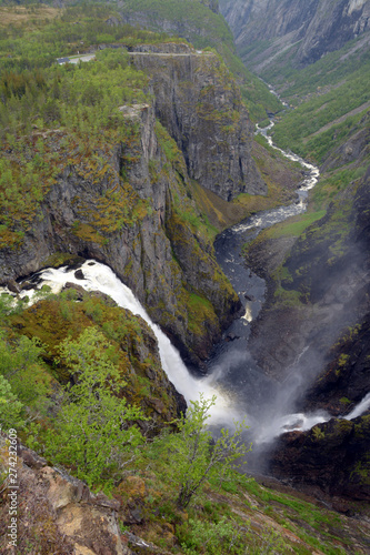 voringfossen waterfalls in hardanger eidfjord view from the top a big tourist attraction in norway, eidfjord voringfossen waterfalls or voring falls