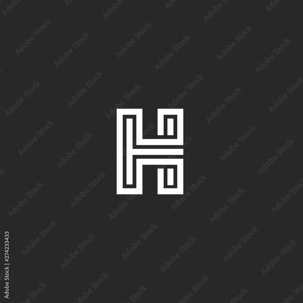 Identity emblem letter H logo monogram old style black and white lines art typography design element Identity emblem letter H logo monogram old style black and white lines art typography design element