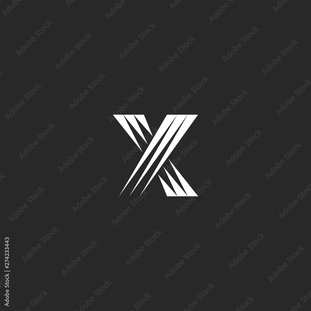 Monogram X letter logo design element, overlapping black and white lines shape and cross symbol Monogram X letter logo design element, overlapping black and white lines shape and cross symbol