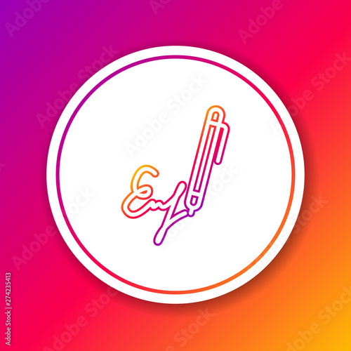 Color Signature line icon isolated on color background. Pen and undersign, underwrite, ratify symbol. Circle white button. Vector Illustration