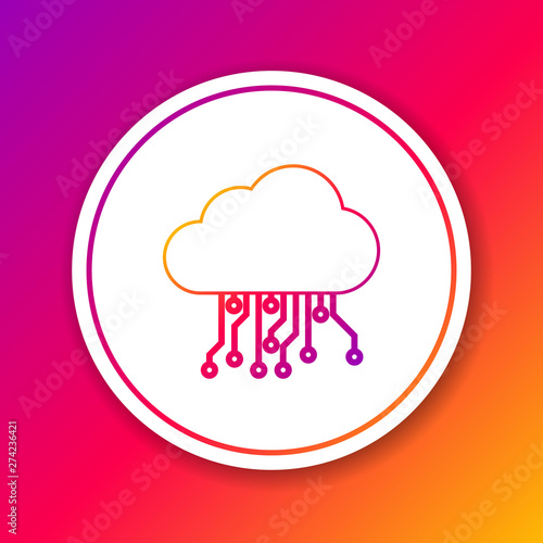Color Internet of things line icon isolated on color background. Cloud computing design concept. Digital network connection. Circle white button. Vector Illustration
