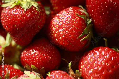 red, ripe, juicy, fragrant strawberry closeup