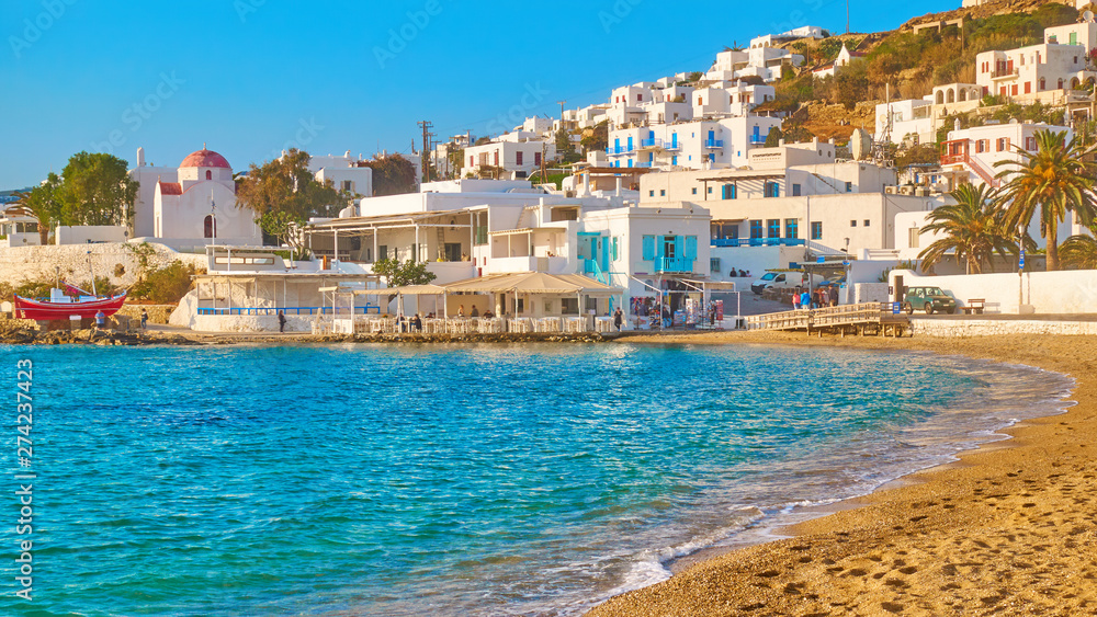 Waterfront and beach in Mykonos
