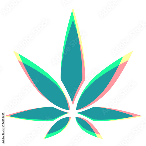 Cannabis leaf in geometric style isolated on white background