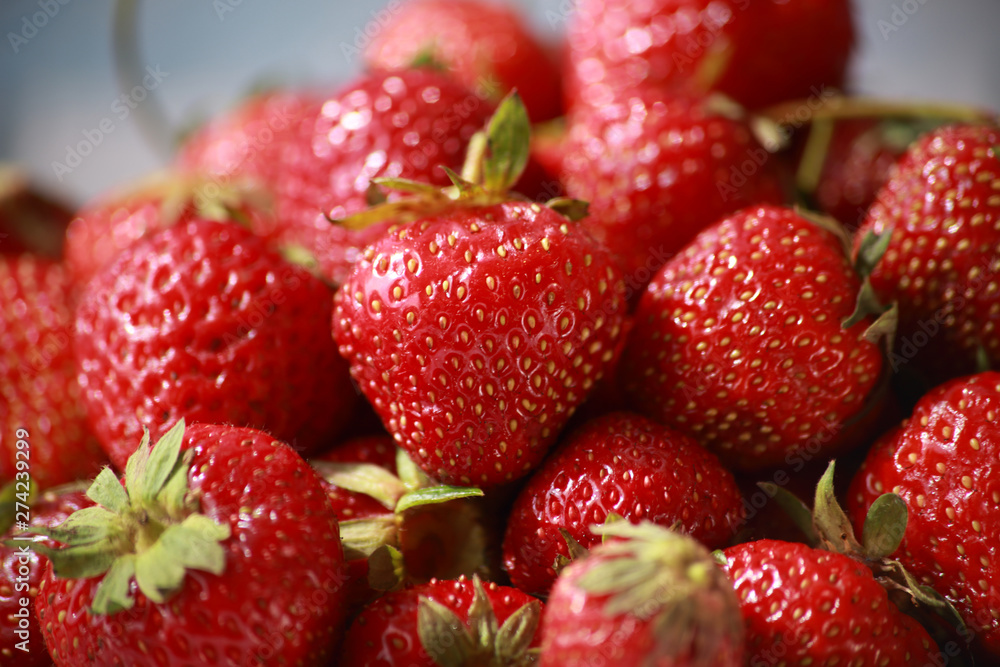 red, ripe, juicy, fragrant strawberry closeup red, ripe, juicy, fragrant strawberry closeup