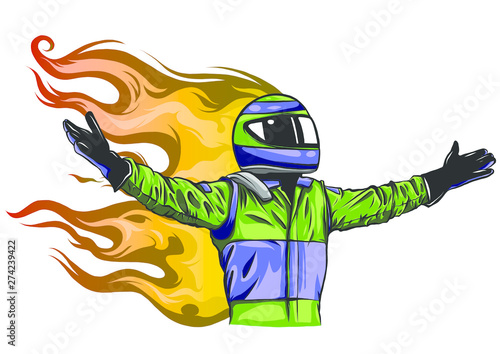 Car racing man cartoon vector illustratio design