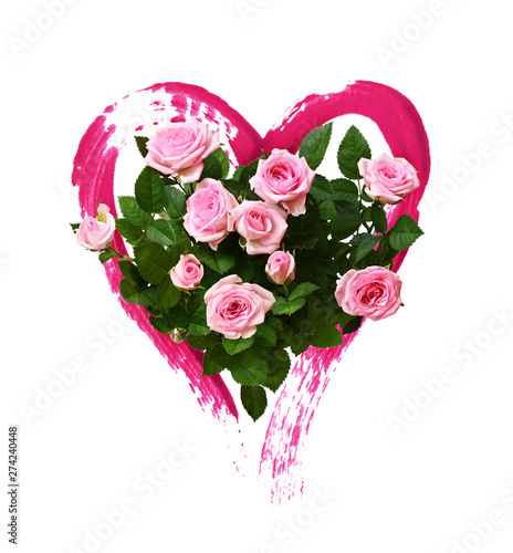 Pink rose flowers and heart...