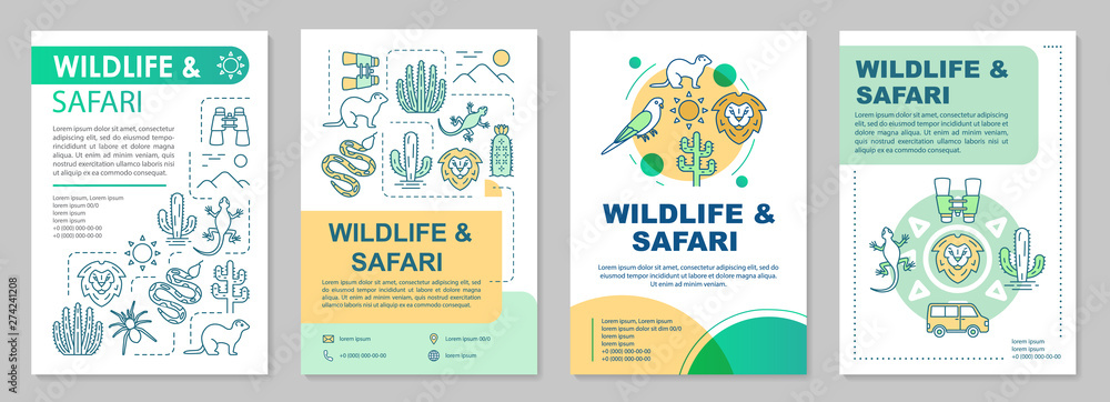 Fototapeta premium Wildlife and safari brochure template layout