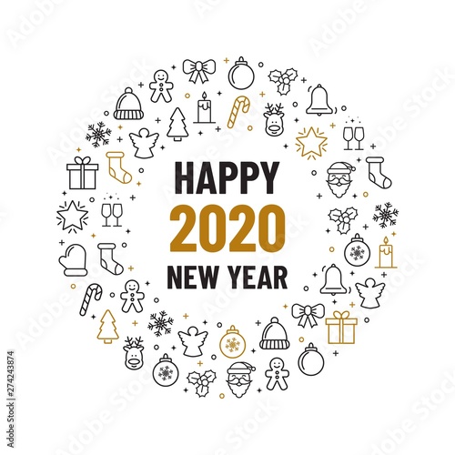 Christmas and new year element icons banner. Holiday illustration. Happy new 2020 year