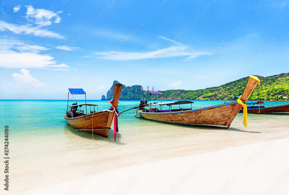 Fototapeta premium Thai traditional wooden longtail boats.