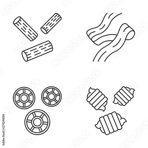 Pasta noodles types linear icons set
